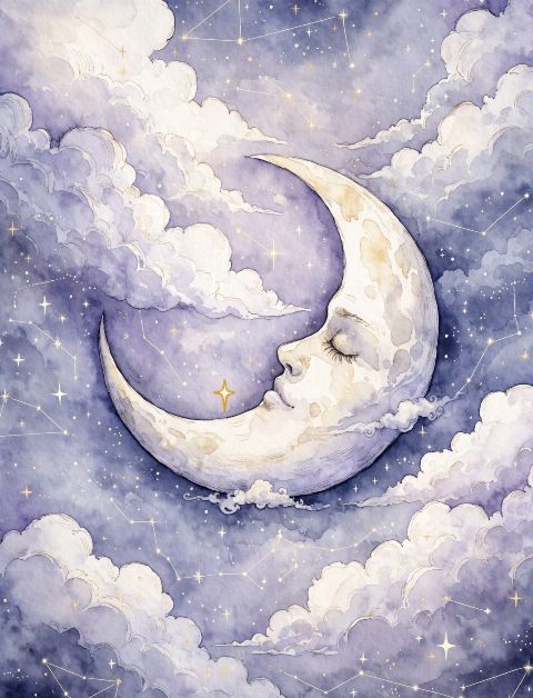 Lune Endormie — printable digital art preview