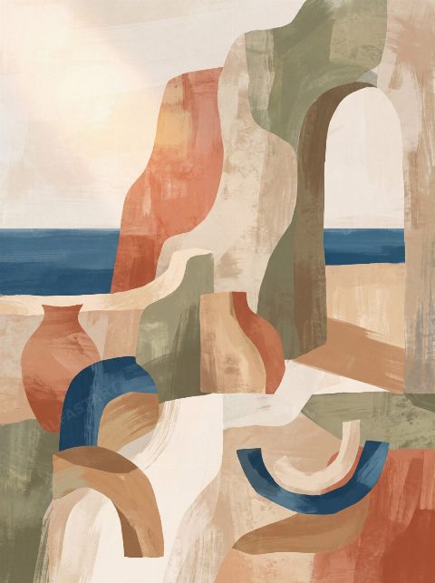 Coastal Village — printable digital art preview