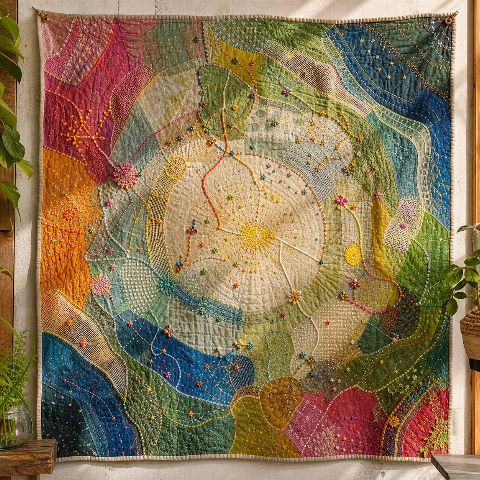 Folk Quilt Of The Restored Pollinators I — printable digital art preview