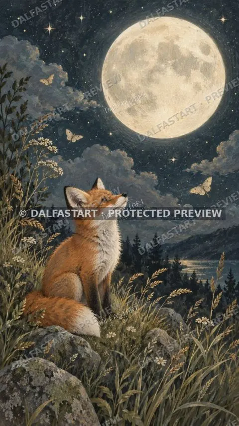 Der Fuchs, der dem Mond folgte — printable digital art preview