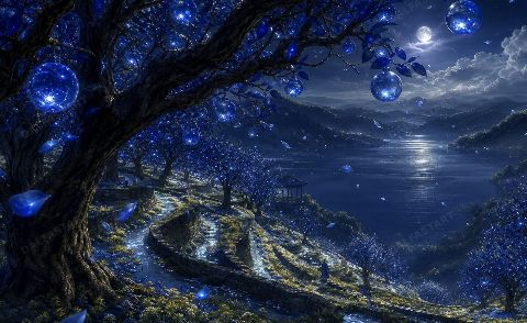 Cobalt Orchard I — printable digital art preview