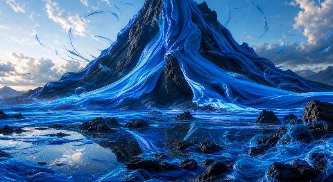 Azure Silk Volcano — printable digital art preview