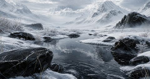 Onyx Snow River — printable digital art preview