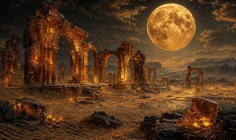 Amber Moon Ruins — printable digital art preview