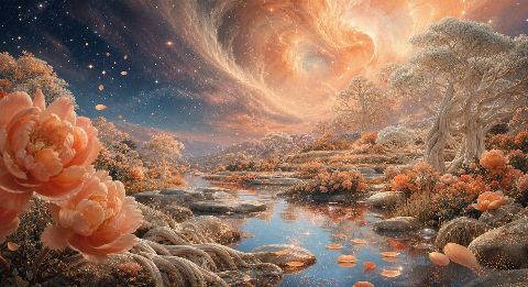 Apricot Nebula Garden — printable digital art preview