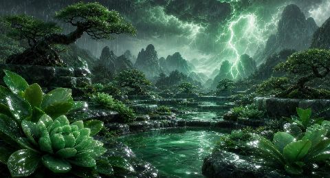 Jade Thunder Garden — printable digital art preview