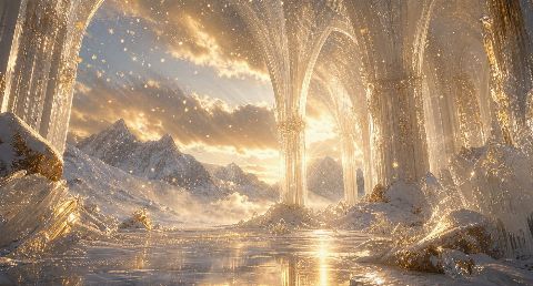 Golden Snow Cathedral — printable digital art preview