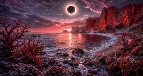 Coral Eclipse Bay — printable digital art preview