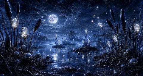 Midnight Pearl Marsh — printable digital art preview