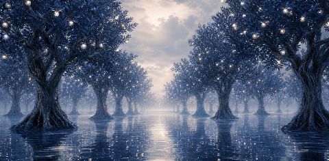 Indigo Orchard — printable digital art preview