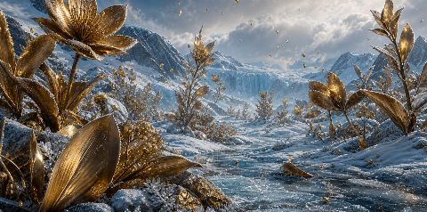 Arctic Brass Garden — printable digital art preview