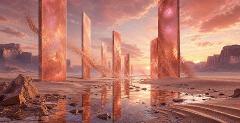 Rose Copper Monoliths — printable digital art preview